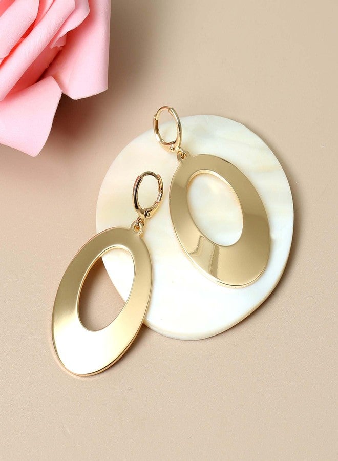 S SUSANN Dangle Hoop Earrings for Women,Big Oval Drop Earrings with High Polished Surface,Hypoallergenic Huggie Statement Earrings for Women - Image 5