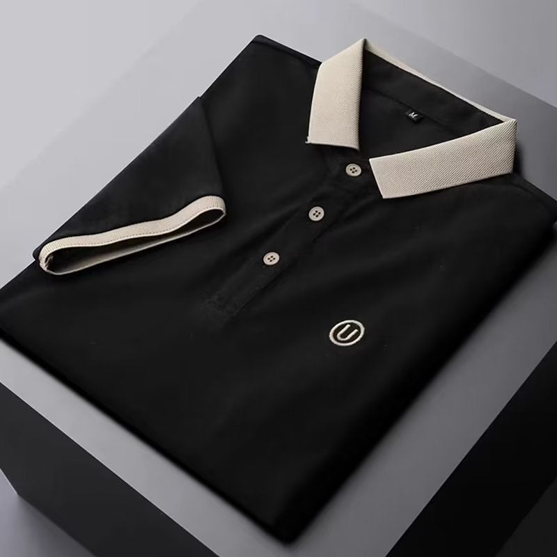 Summer 2023 Mens Casual Business Polo Shirt White - Image 3