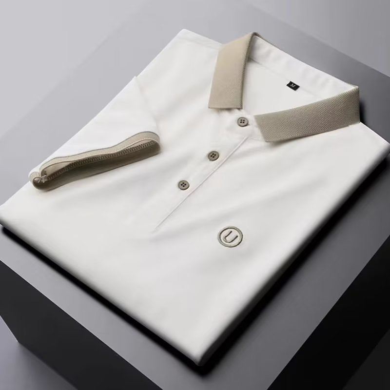 Summer 2023 Mens Casual Business Polo Shirt White - Image 1