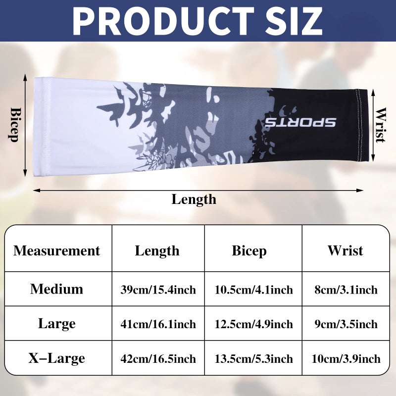 Newcotte 4 Pairs UV Sun Protection Arm Sleeves Cooling Sports Sleeve Anti Slip Ice Silk Warmers Arm Covers for Men Women(Blue Black,Medium) - Image 3