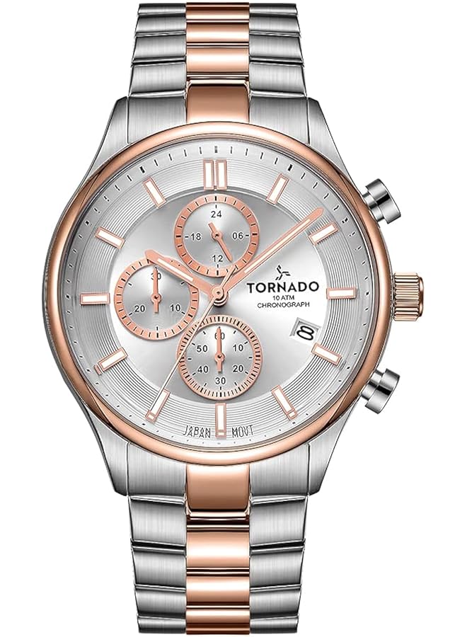 تورنيدو ساعة رجالية يابانية بحركة كوارتز وشاشة كرونوغراف وحزام من الفولاذ المقاوم للصدأ T6106B KBkw فضية - Image 1