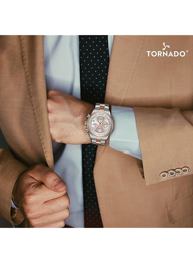 تورنيدو ساعة رجالية يابانية بحركة كوارتز وشاشة كرونوغراف وحزام من الفولاذ المقاوم للصدأ T6106B KBkw فضية - Image 3