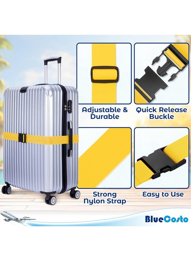 BlueCosto Luggage Straps for Suitcases TSA Approved - Yellow, 4 PK - Premium Nylon Belts for Suitcase, Briefcase & Travel Bag - Adjustable Strap Length 46" - 78" - Image 2