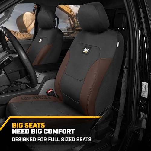 CAT أغطية مقاعد سيارات كات فليكس فيت بني وأسود للسيارات والشاحنات وSUV - (2) غطاء مقعد أمامي لحماية المقعد الأمامي - أغطية مقاعد متوافقة مع الوسائد الهوائية لأغطية داخلية SUV وغطاء مقعد الشاحنة وإكسسوارات السيارات - Image 3