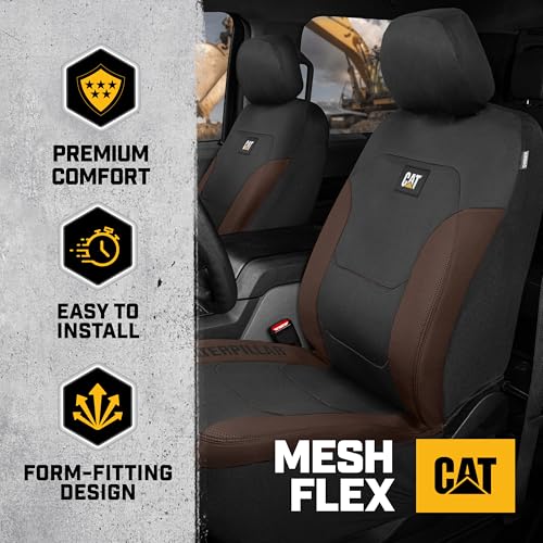 CAT أغطية مقاعد سيارات كات فليكس فيت بني وأسود للسيارات والشاحنات وSUV - (2) غطاء مقعد أمامي لحماية المقعد الأمامي - أغطية مقاعد متوافقة مع الوسائد الهوائية لأغطية داخلية SUV وغطاء مقعد الشاحنة وإكسسوارات السيارات - Image 2