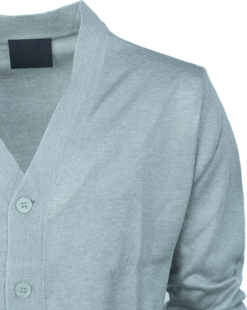 اوبلاند Men's Cardigan Wool Woven V-Neck Buttoned Double Pocket Classic Model Comfortable Cut Full Pattern