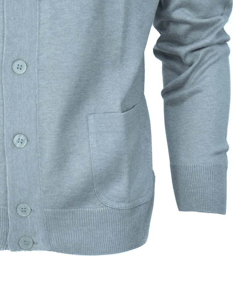 اوبلاند Men's Cardigan Wool Woven V-Neck Buttoned Double Pocket Classic Model Comfortable Cut Full Pattern