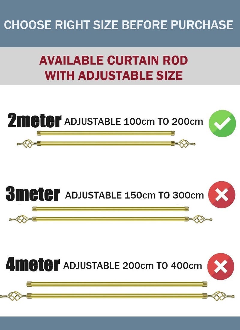 Adjustable Double Metal Curtain Rod Gold 100cm to 200cm 2 Meter