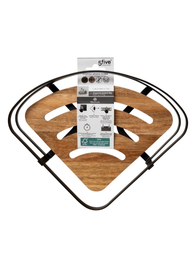 Five Simply Smart Blackacia Corner Shower Shelf with Adhesive Sticker Black and Brown 7 x 19.5 x 25 cm 204904 - Image 2