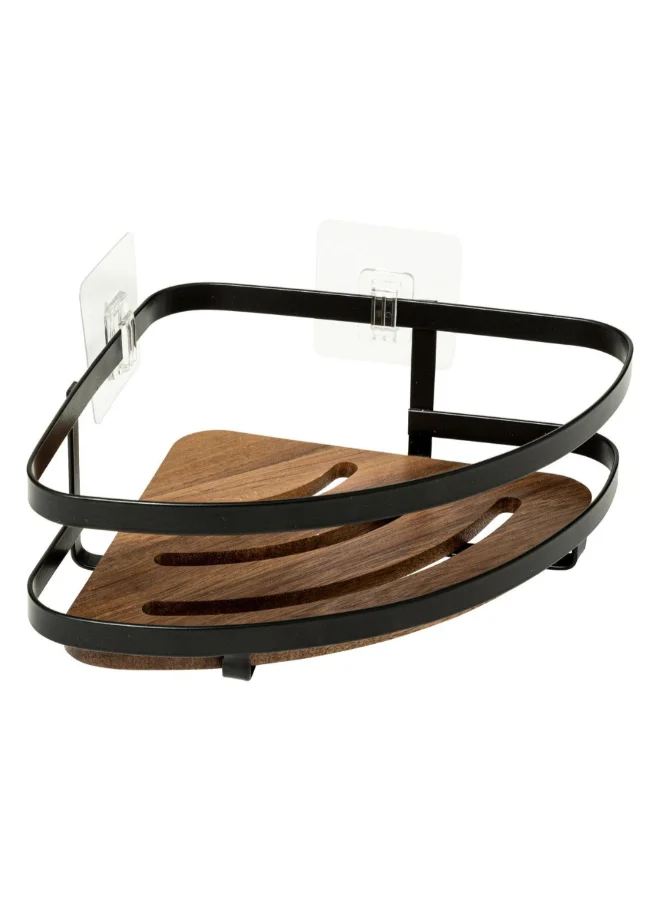 Five Simply Smart Blackacia Corner Shower Shelf with Adhesive Sticker Black and Brown 7 x 19.5 x 25 cm 204904
