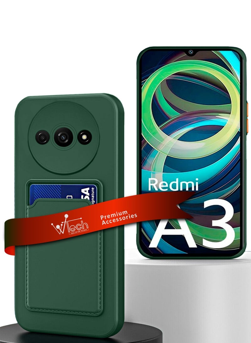 دبليو تيك غطاء حماية من السيليكون TPU مع حامل البطاقة لهاتف Xiaomi Redmi A3 4G 2024 أخضر داكن - Image 1