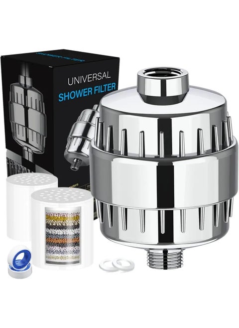 Shower Filter 20 Stage Showerhead Filter for Hard Water Shower Water Filter with 2 Replaceable Filter Cartridges for Removing Chlorine Fluoride, Polished Chrome plated