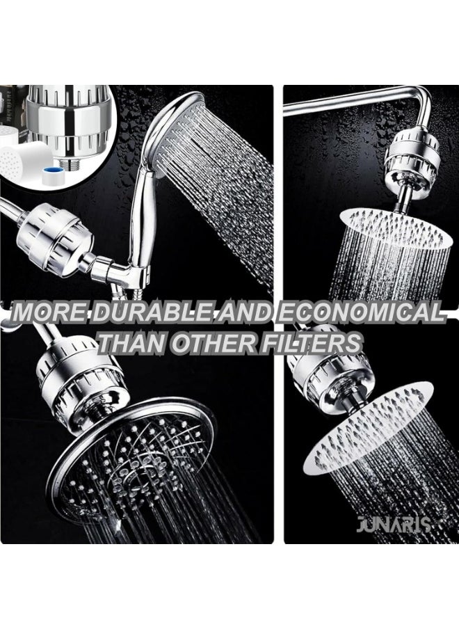 Shower Filter 20 Stage Showerhead Filter for Hard Water Shower Water Filter with 2 Replaceable Filter Cartridges for Removing Chlorine Fluoride, Polished Chrome plated