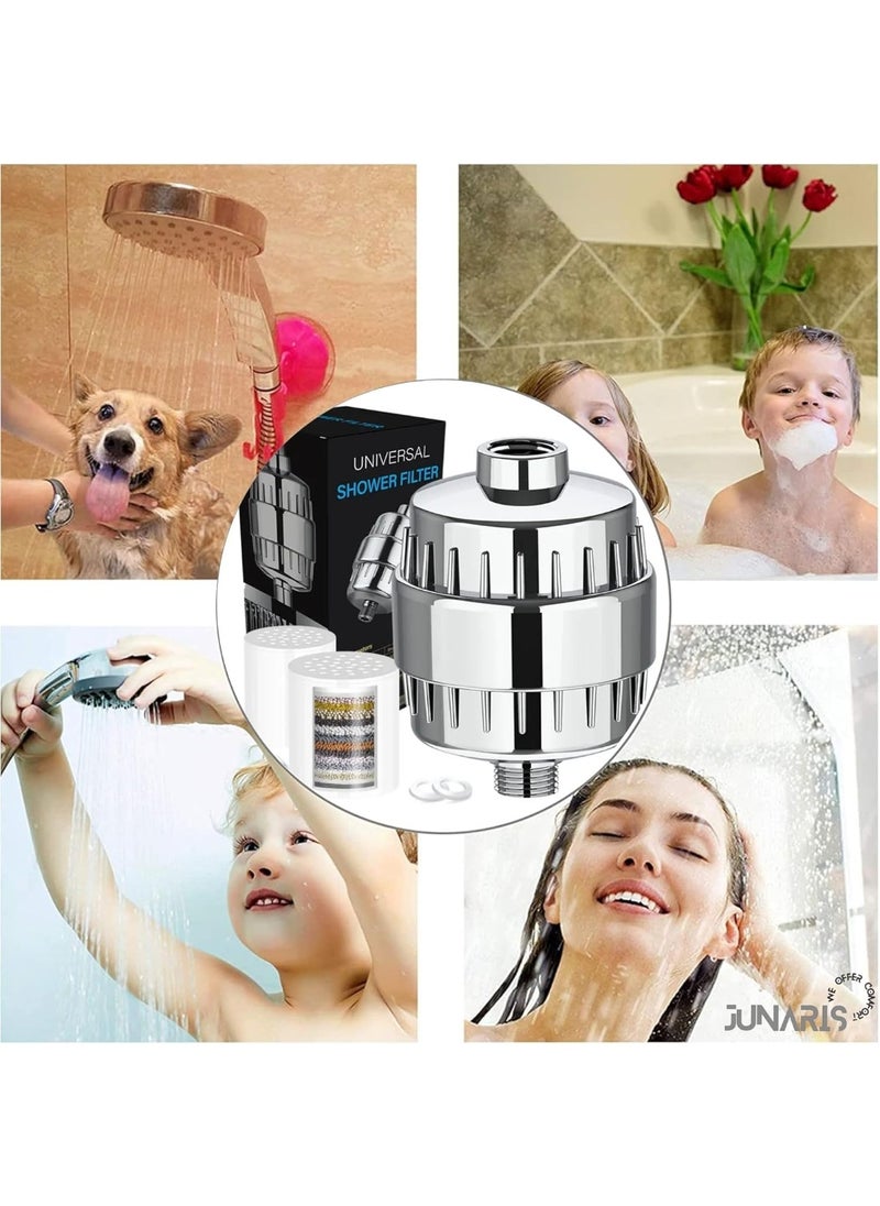 Shower Filter 20 Stage Showerhead Filter for Hard Water Shower Water Filter with 2 Replaceable Filter Cartridges for Removing Chlorine Fluoride, Polished Chrome plated