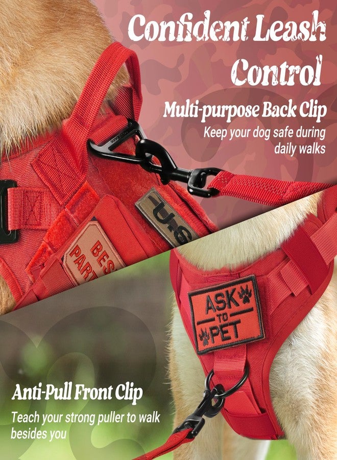 رابيتجو حزام تكتيكي للكلاب من رابيت جو، حزام متين للحيوانات الأليفة مع مقبض، سترة خدمة مانعة للشد، سترة عسكرية قابلة للتعديل للكلاب الكبيرة، للتدريب والصيد والمشي، أحمر، مقاس كبير - Image 3