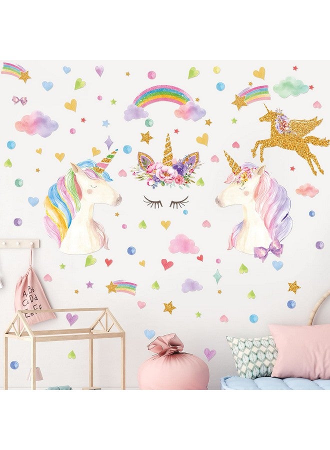 Tenare Glow In The Dark Stars Glowing Unicorn Wall Decals Glowing Unicorn Wall Mural Stickers With Unicorn Star Rainbow Flower Heart Clouds Bubbles Room Decor For Girls Bedroom Ceiling Baby Home Kid Birthday - Image 2