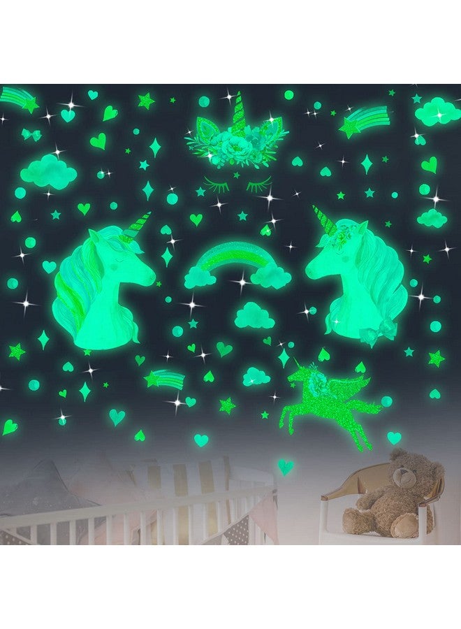 Tenare Glow In The Dark Stars Glowing Unicorn Wall Decals Glowing Unicorn Wall Mural Stickers With Unicorn Star Rainbow Flower Heart Clouds Bubbles Room Decor For Girls Bedroom Ceiling Baby Home Kid Birthday - Image 4