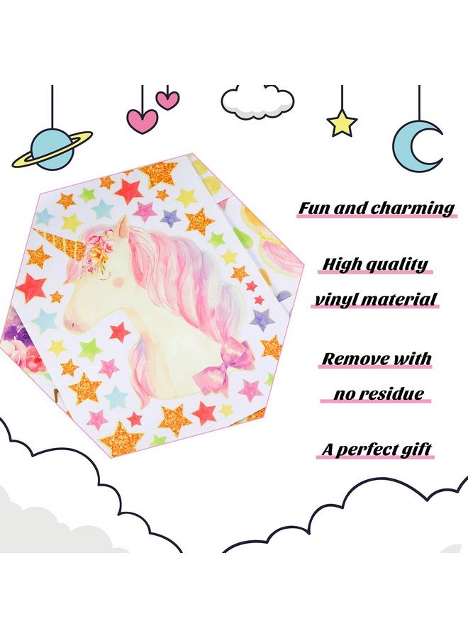 Tenare Glow In The Dark Stars Glowing Unicorn Wall Decals Glowing Unicorn Wall Mural Stickers With Unicorn Star Rainbow Flower Heart Clouds Bubbles Room Decor For Girls Bedroom Ceiling Baby Home Kid Birthday - Image 5