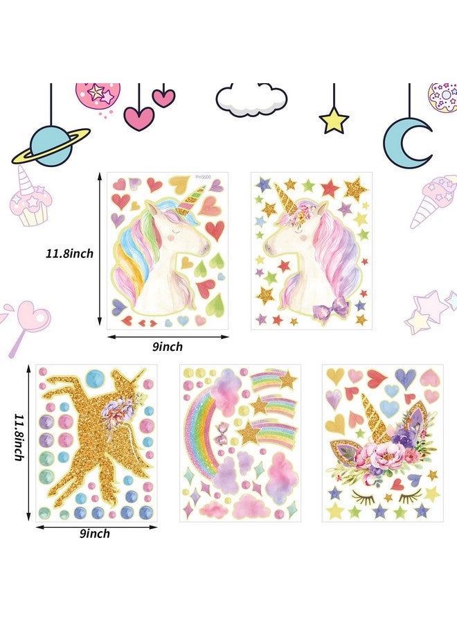 Tenare Glow In The Dark Stars Glowing Unicorn Wall Decals Glowing Unicorn Wall Mural Stickers With Unicorn Star Rainbow Flower Heart Clouds Bubbles Room Decor For Girls Bedroom Ceiling Baby Home Kid Birthday - Image 3