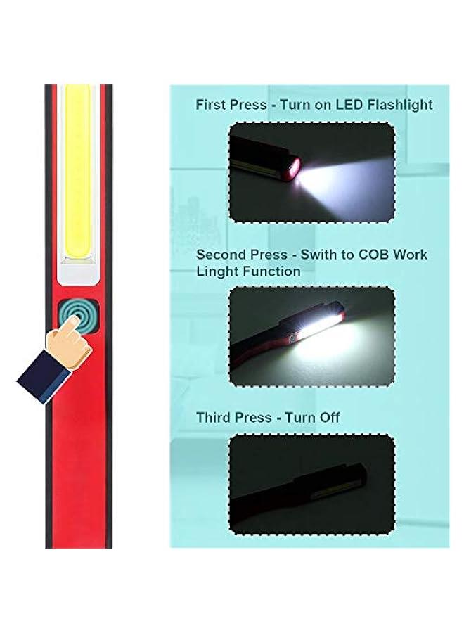 LED Torch Inspection Lamp - Rechargeable LED Work Light Super Bright COB LED Flashlight Pocket Torch Camping Light with Magnetic Clip for Household Workshop Automobile Camping Emergency Use (2Pack) - Image 5