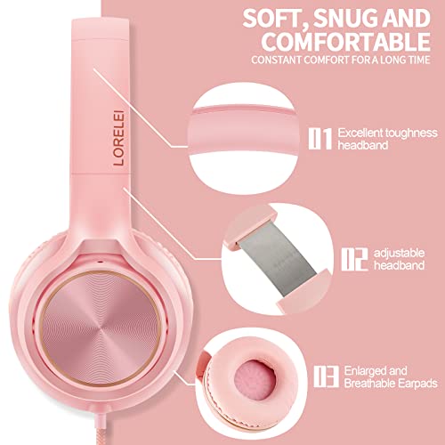 LORELEI S9 Wired Headphones with Microphone for School，On-Ear Kids Headphones for Girls Boys，Folding Lightweight and 3.5mm Audio Jack Headset for Phone, Ipad，Tablet, PC, Chromebook (Pearl Pink) - Image 4