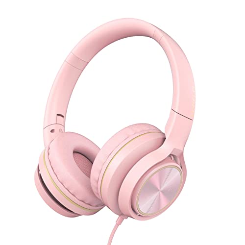 LORELEI S9 Wired Headphones with Microphone for School，On-Ear Kids Headphones for Girls Boys，Folding Lightweight and 3.5mm Audio Jack Headset for Phone, Ipad，Tablet, PC, Chromebook (Pearl Pink) - Image 1