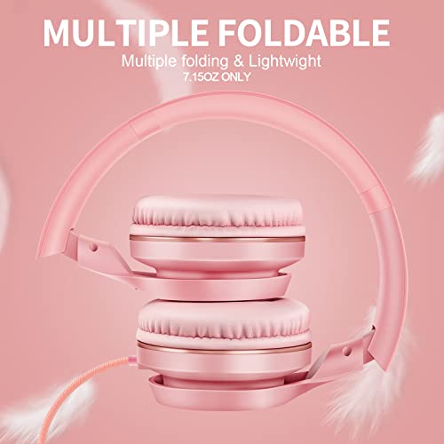 LORELEI S9 Wired Headphones with Microphone for School，On-Ear Kids Headphones for Girls Boys，Folding Lightweight and 3.5mm Audio Jack Headset for Phone, Ipad，Tablet, PC, Chromebook (Pearl Pink) - Image 3