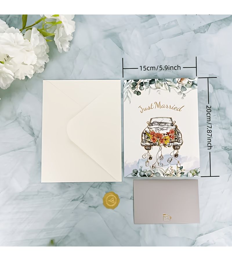 Embellished White Wedding Car Greeting Card with Envelope for Love Themed Gifts - Image 3