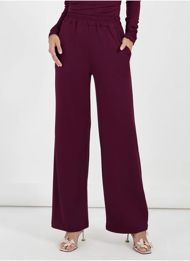 Styli Off Shoulder Top & Wide Leg Pants Co-Ords