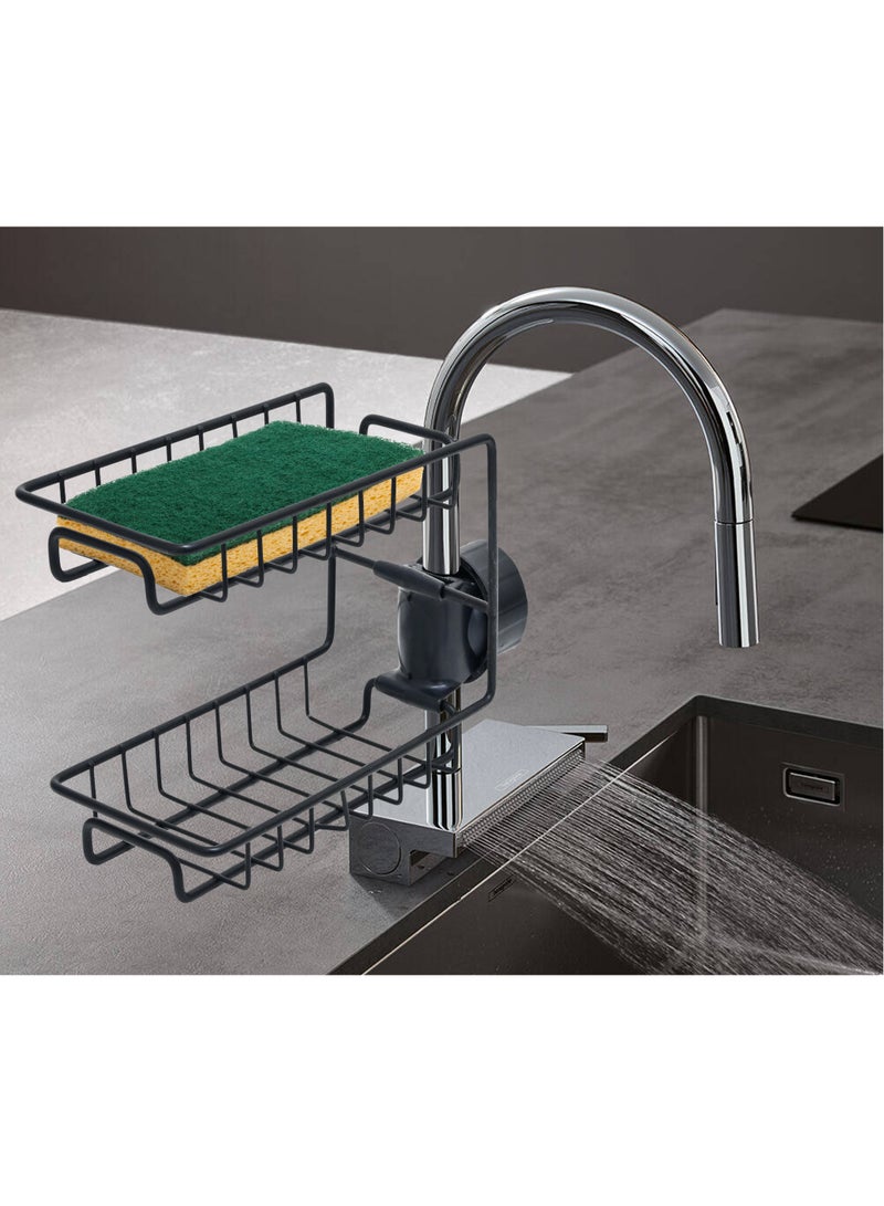 Pack of 3 Pcs Kitchen Sink Caddy Organizer Sponge Holder Faucet Soap Dish Holder Double Layer for Kitchen - Image 3