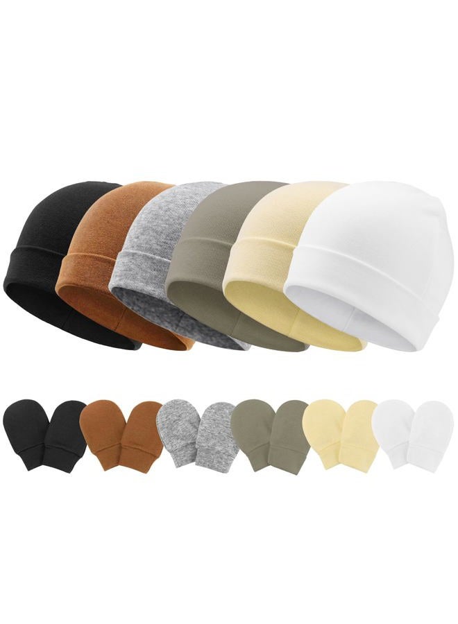 AQOKKA Newborn Baby Hat Infant Beanie Caps Toddler Hats Newborn Hospital Hat for Baby Boy Girl Essentials 0-6 Months, Sets: Light Yellow/Grey/White/Mid-grey/Black/Brown, 0-6 Months - Image 1