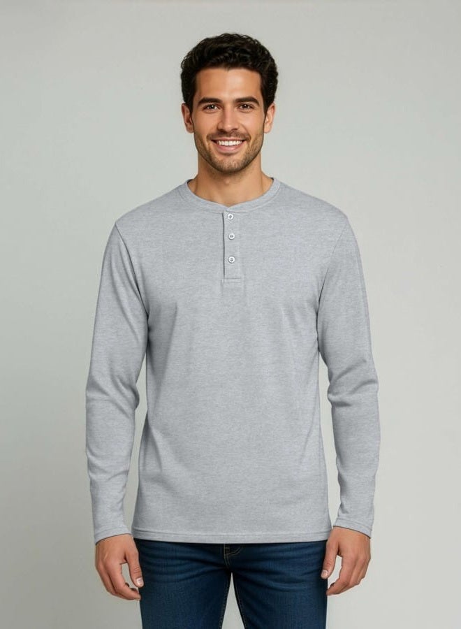 REALESSENTIALS Men s Cotton Long Sleeve Henley T-Shirt Placket Casual Workwear Fashion Shirts Relaxed Fit Soft Breathable Lounge Active Athletic Workout Quick Dry Fit Baseball Collarless Sleep Winter-Set 5, 3XL - Image 2