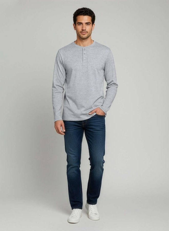 REALESSENTIALS Men s Cotton Long Sleeve Henley T-Shirt Placket Casual Workwear Fashion Shirts Relaxed Fit Soft Breathable Lounge Active Athletic Workout Quick Dry Fit Baseball Collarless Sleep Winter-Set 5, 3XL - Image 4