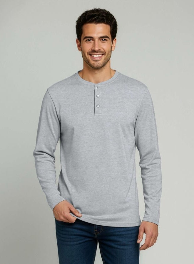 REALESSENTIALS Men s Cotton Long Sleeve Henley T-Shirt Placket Casual Workwear Fashion Shirts Relaxed Fit Soft Breathable Lounge Active Athletic Workout Quick Dry Fit Baseball Collarless Sleep Winter-Set 5, 3XL - Image 5