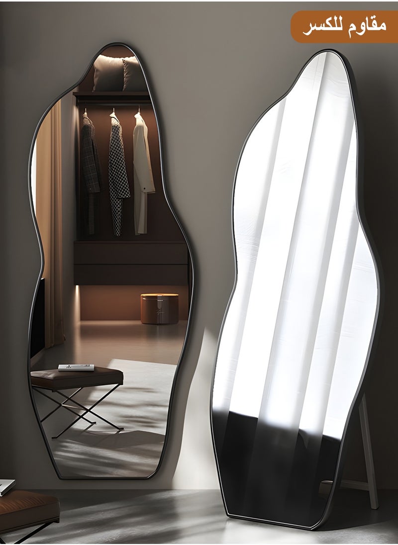 Taimi Wavy Full Length Mirror with Black Frame and Tempered Glass, Full Body Floor Mirror for Living Room, Bedroom, Entryway 185x80cm - Black  - Image 1