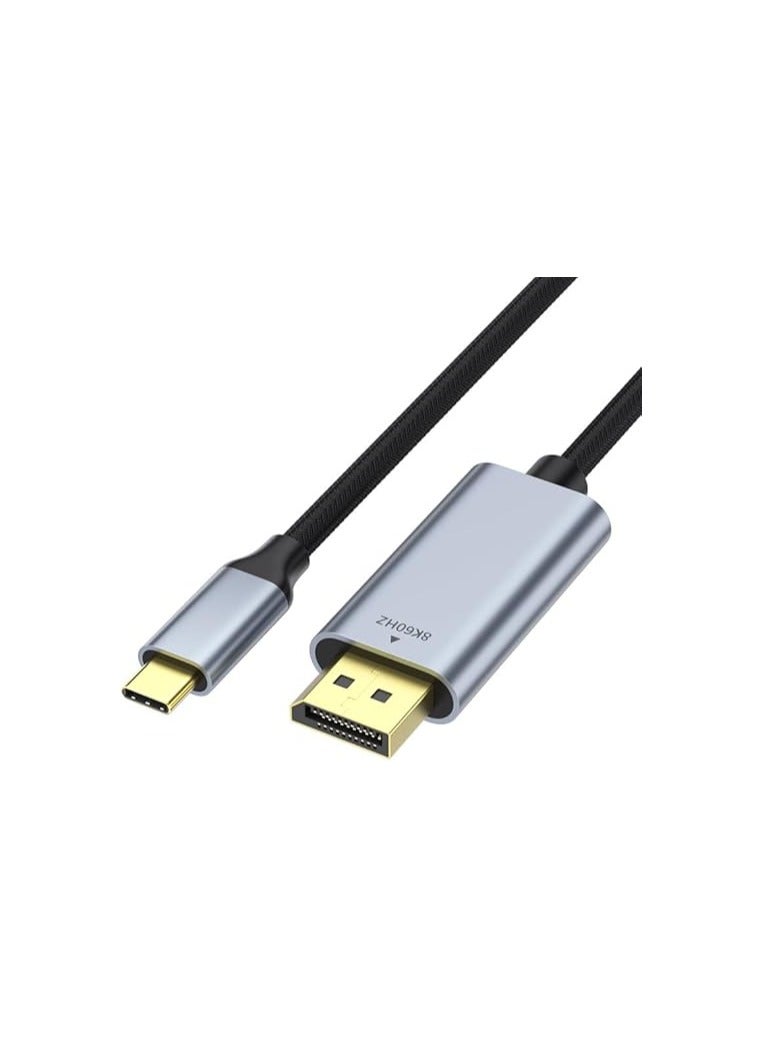 كابل يو إس بي نوع C إلى منفذ عرض بطول 2 متر مضفر بدقة 8K ومعدل 60 هرتز متوافق مع أجهزة اللابتوب والأجهزة اللوحية والهواتف