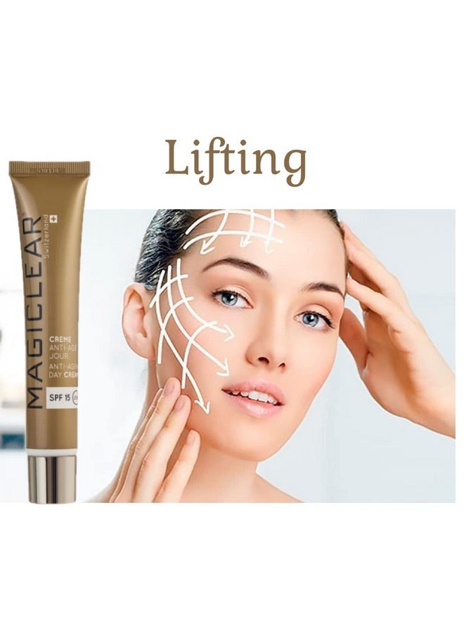 MAGICLEAR - Luxury Skin Care Anti-Aging Day Cream Daily Face Moisturizer With Spf 15, Hyaluronic Acid, Vitamin C, E, For Dark Spots With Niacinamide Swiss Brand 1.76 Oz - Image 1