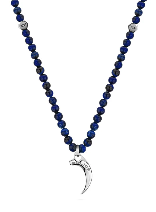 Police Blue Beads and Silver Stainless Steel Pendant Necklace for Men