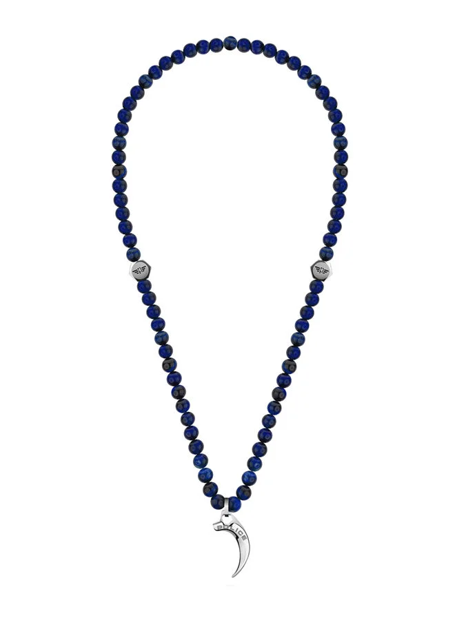 Police Blue Beads and Silver Stainless Steel Pendant Necklace for Men