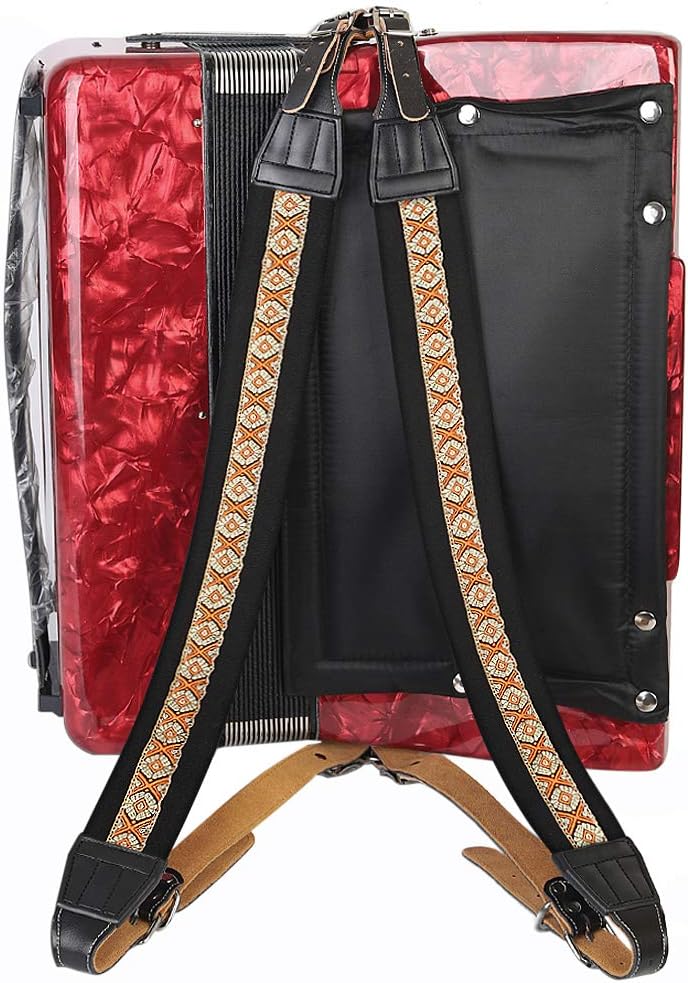 Rinastore Accordion Straps, Soft Padded Adjustable Accordion Genuine Leather Ends Shoulder Straps for 16-120 Bass, Set of 2 (Retro Style)1 - Image 1