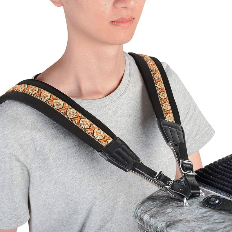 Rinastore Accordion Straps, Soft Padded Adjustable Accordion Genuine Leather Ends Shoulder Straps for 16-120 Bass, Set of 2 (Retro Style)1 - Image 5
