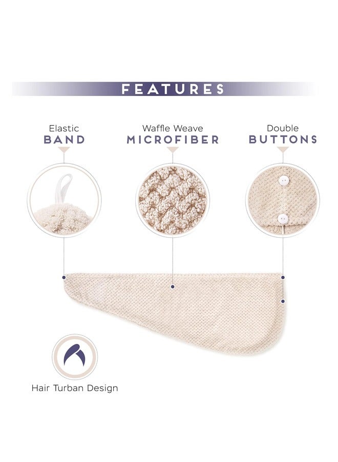 Super Absorbent Quick Drying Headscarf For Curly,Long,Thick Hair,Hair Drying Cap With Button For Women,Men And Children (Beige)2 Pieces  - Image 3