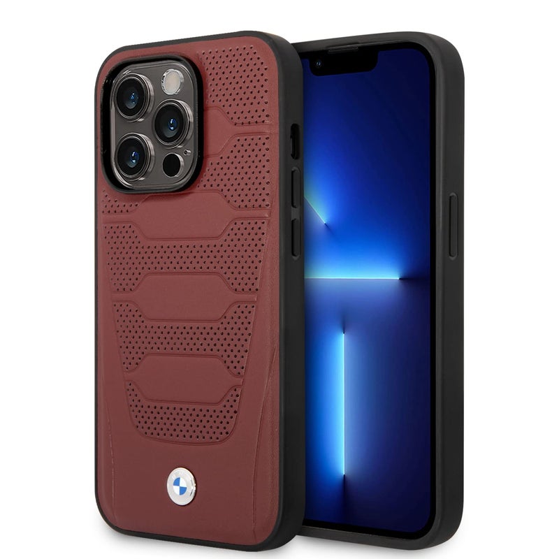 CG MOBILE BMW Compatible With Magsafe Signature Collection Genuine Leather Case With Perforated Seats Design Wireless ChargeableProtective Cover Compatible With iPhone 14 Pro 61 Burgundy