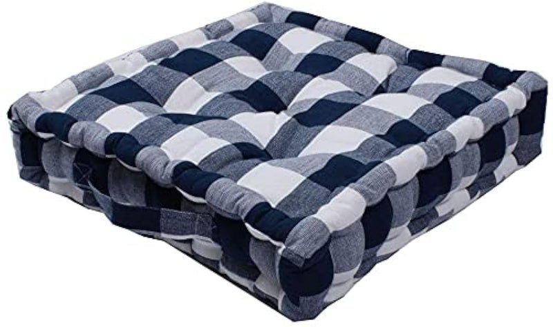 JY Cotton Home Square Floor Cushions, Chair Pad, Back Support (Checked In Multicolor) (18 X 18 X 4) Pack of 1 Pc - Image 4