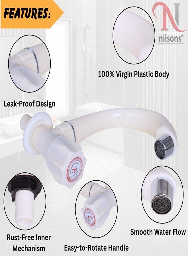 Nilsons® Swan Neck Wall Mounted Water Tap | Long Body Kitchen & Bathroom Sink Faucet | Leak-Proof, Rust-Proof Plastic Tap with Chrome Tip Nozzle | Easy Reach & Modern Design - Image 2