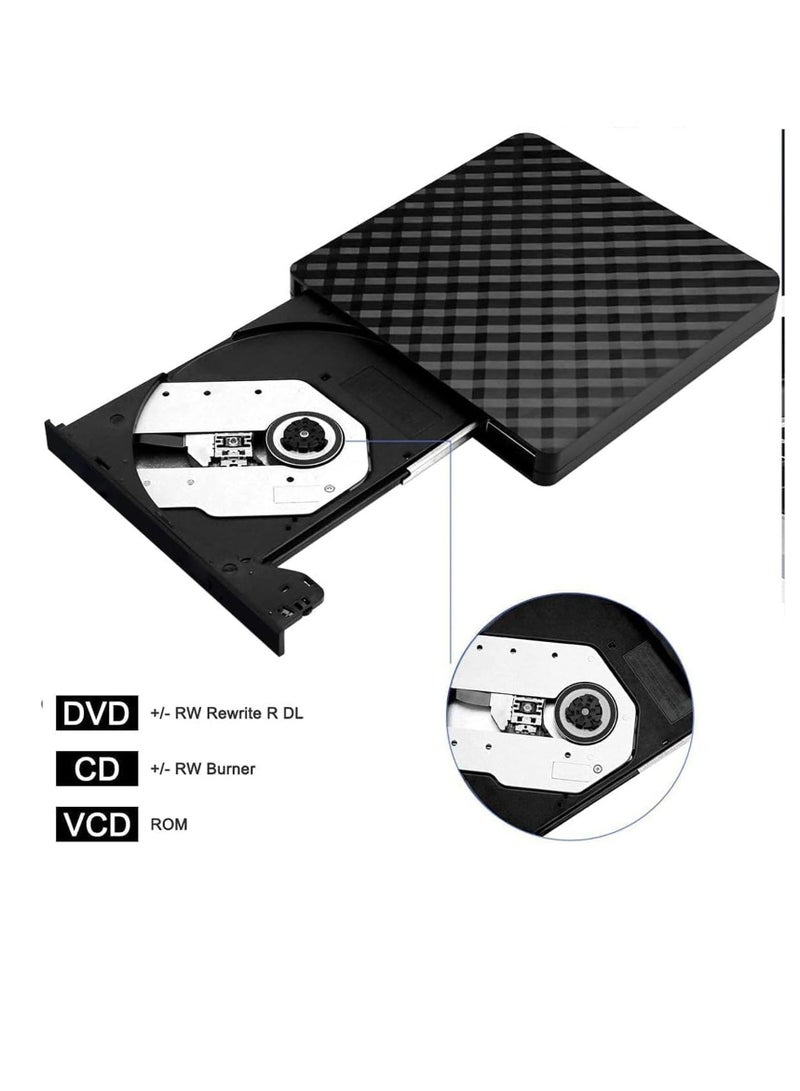 External DVD Drive, USB 3.0 CD/DVD +/-RW Drive Portable CD DVD Player Burner Reader Writer, Slim Optical CD ROM Drive for Laptop Desktop PC Windows 10/8/7/XP/Linux/Vista(Black) - Image 2