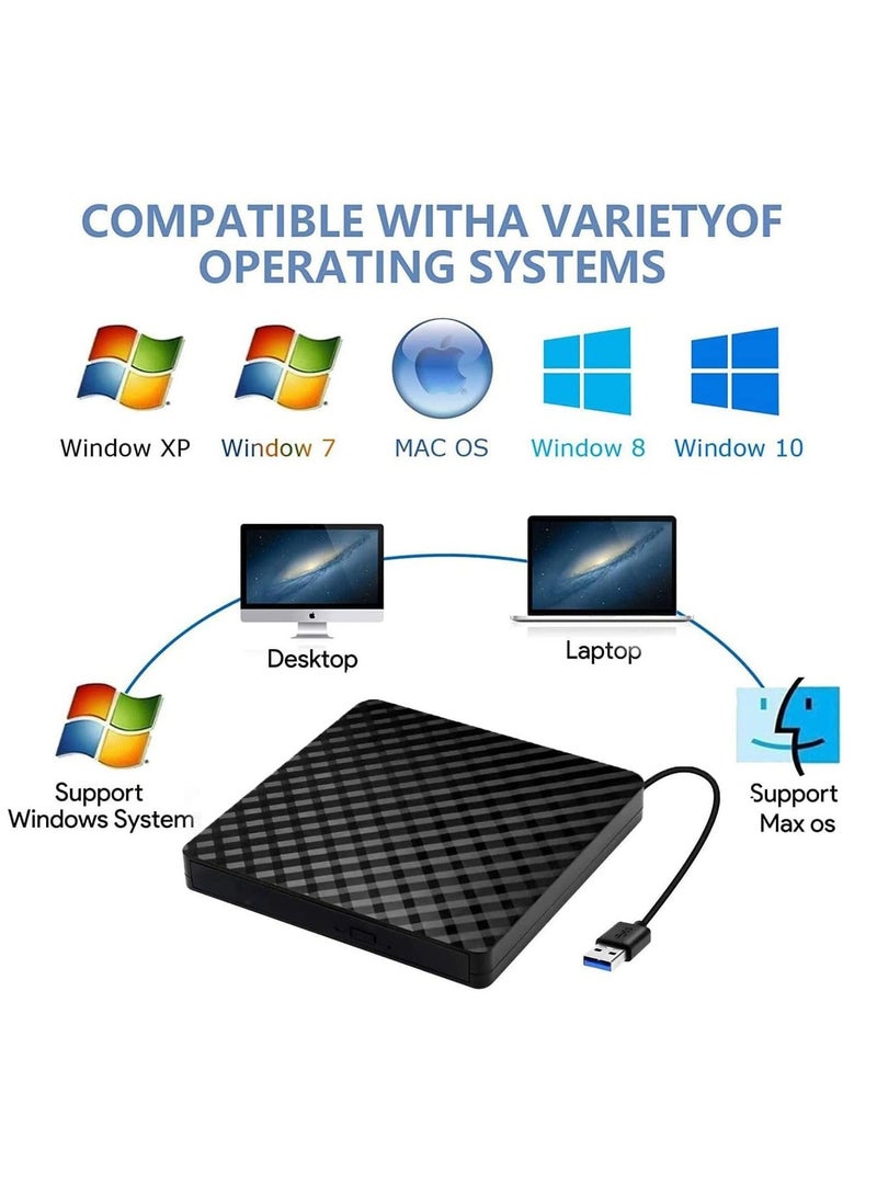 External DVD Drive, USB 3.0 CD/DVD +/-RW Drive Portable CD DVD Player Burner Reader Writer, Slim Optical CD ROM Drive for Laptop Desktop PC Windows 10/8/7/XP/Linux/Vista(Black) - Image 4