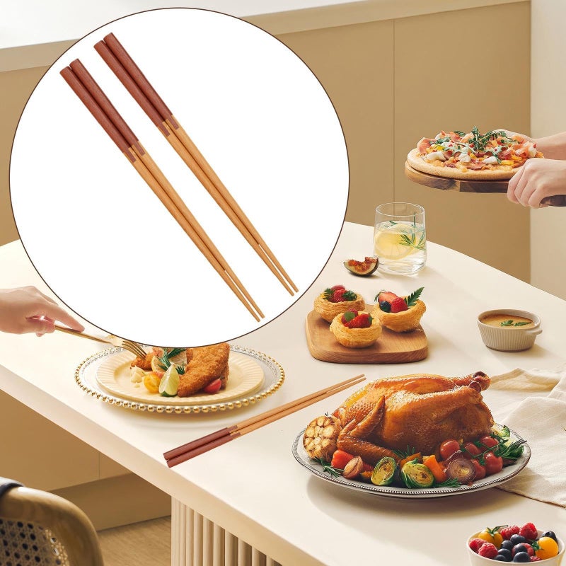 2 Pair Wooden Chopsticks 22.5cm Length Reusable Style B With Anti Slip Tips For Daily Meals Hotel Home Use - Image 4