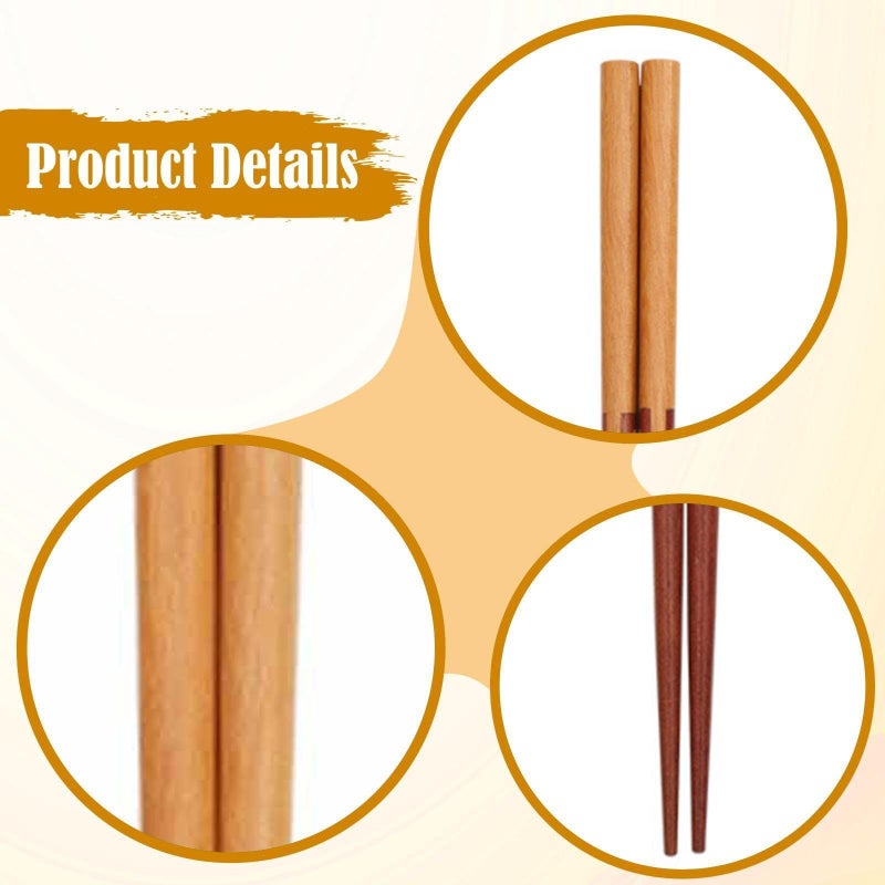 2 Pair Wooden Chopsticks 22.5cm Length Reusable Style B With Anti Slip Tips For Daily Meals Hotel Home Use - Image 5
