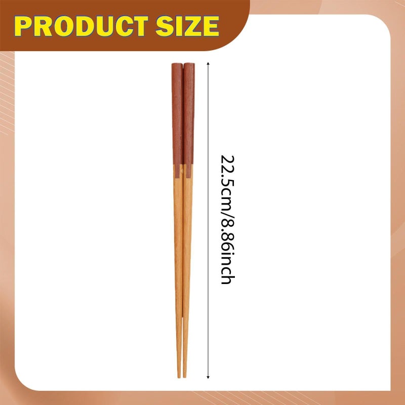 2 Pair Wooden Chopsticks 22.5cm Length Reusable Style B With Anti Slip Tips For Daily Meals Hotel Home Use - Image 2